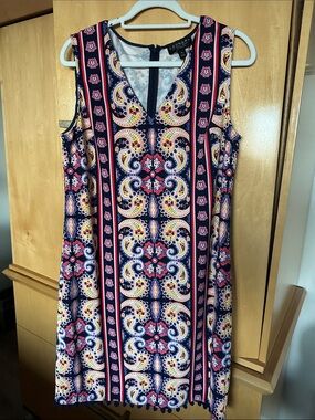 Laundry by Shelli Segal Navy Paisley Sleeveless Shift Dress